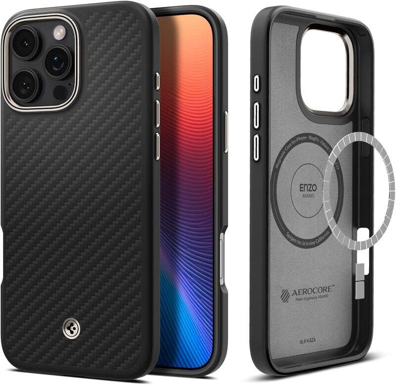 Spigen iPhone 16 Pro Enzo Aramid Fiber MagFit case cover - Black Natural